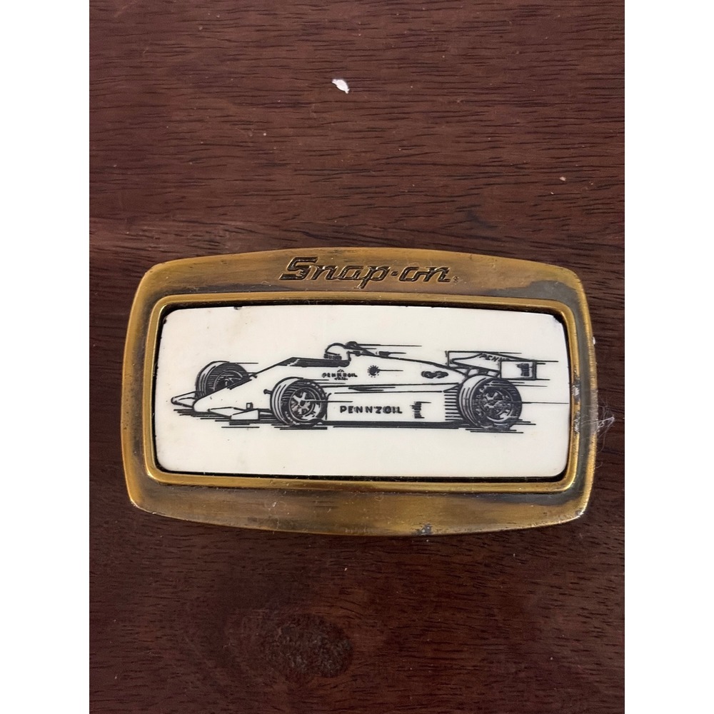 Vintage Snap-on Tools Pennzoil Indy Car Racing Belt Buckle Brass Tone Rectangle